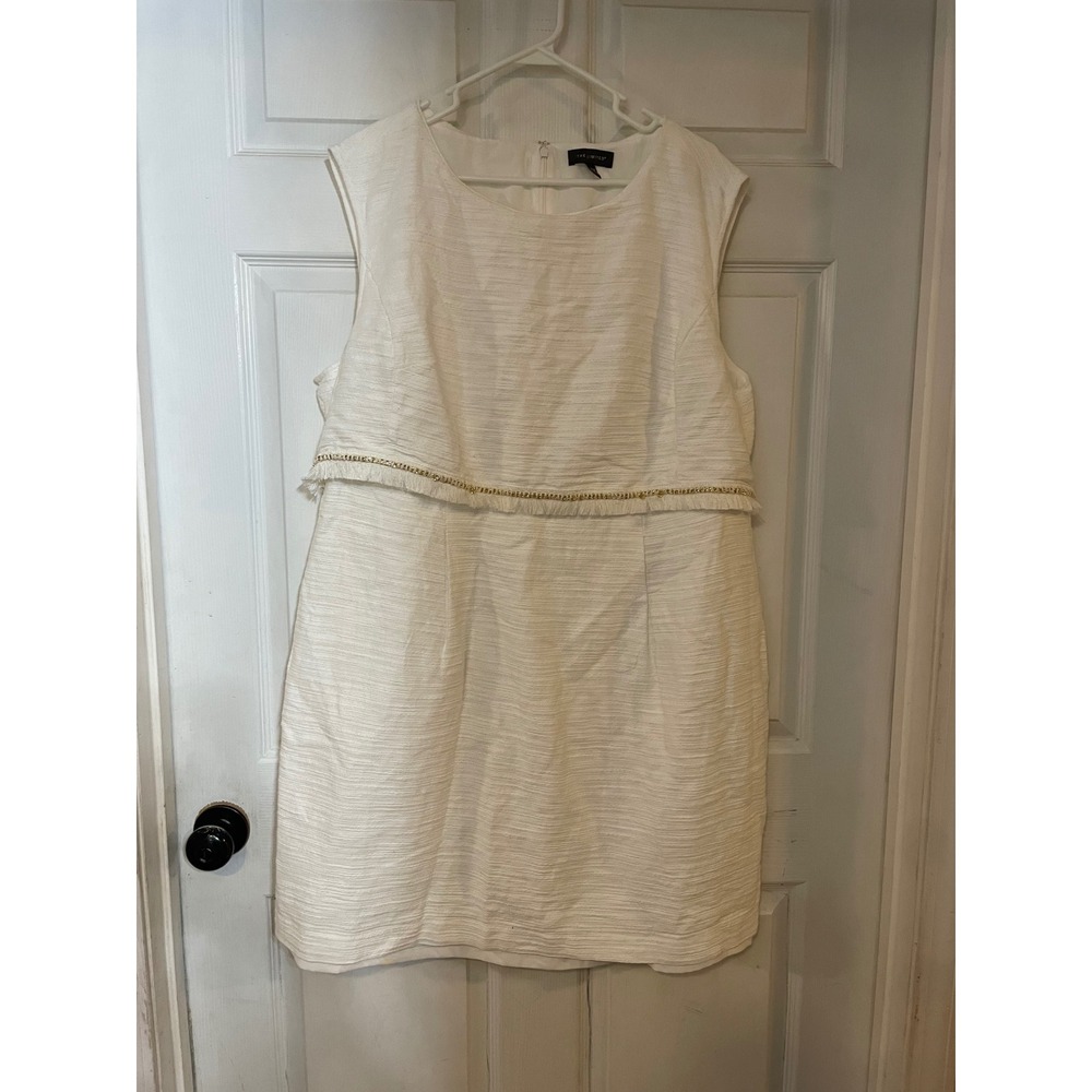 The Limited White Textured Sleeveless Sheath Dress Gold Chain Fringe Trim 20W